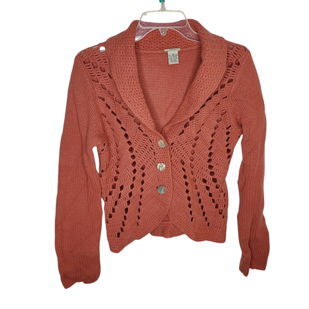 Evelyn Lambswool Knit Cardigan Sweater Medium #194 Cottogecore Boho
